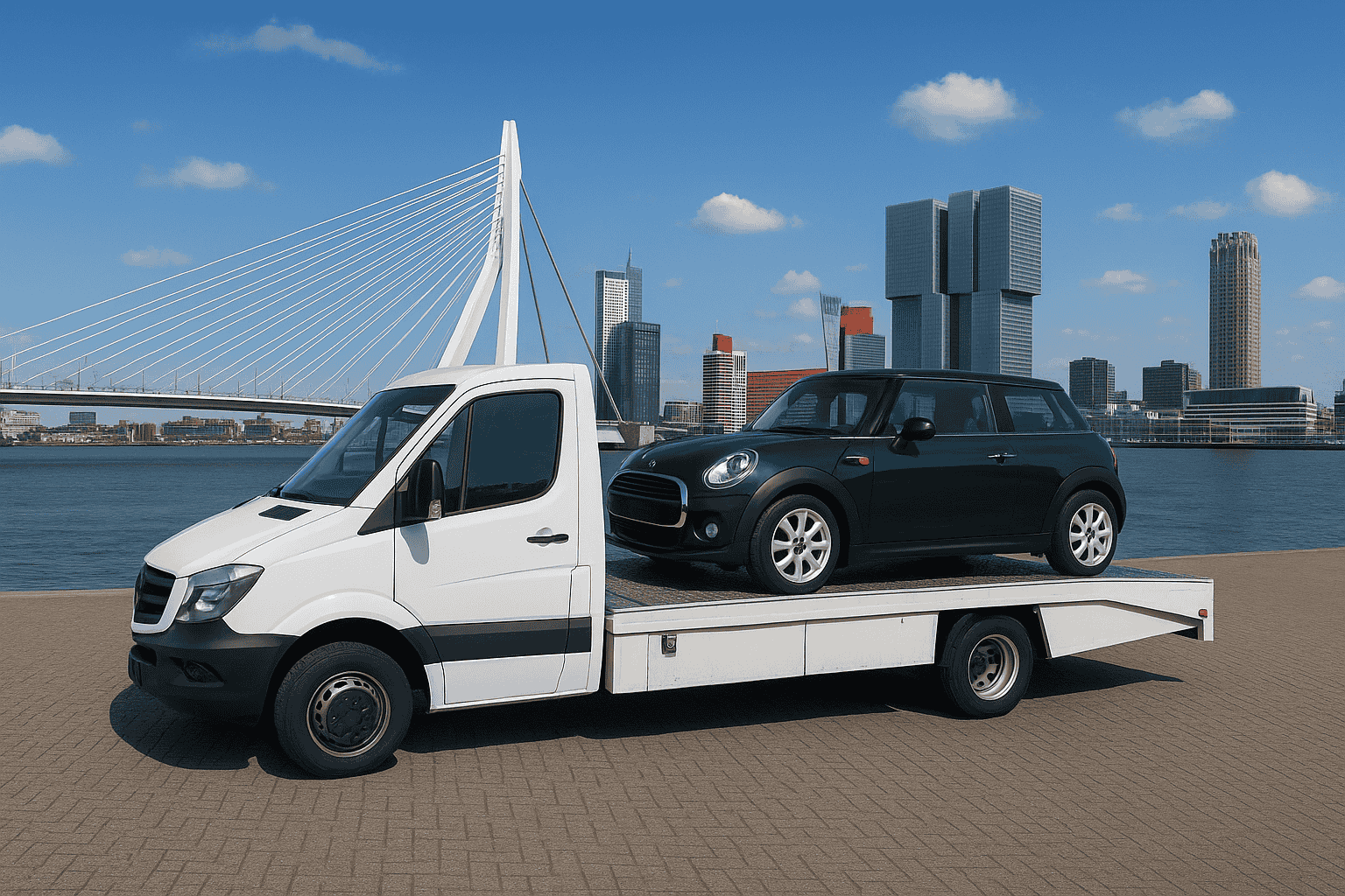 Auto Recycling takelwagen met BMW op laadplatform